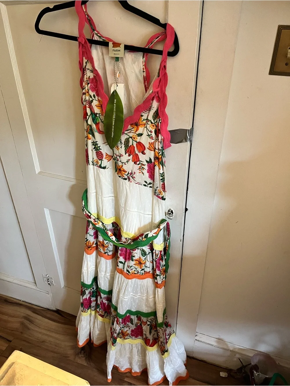 FARM Rio White Maxi Dress with Pink Straps and Multicolor Floral Print - Picture 7 of 16